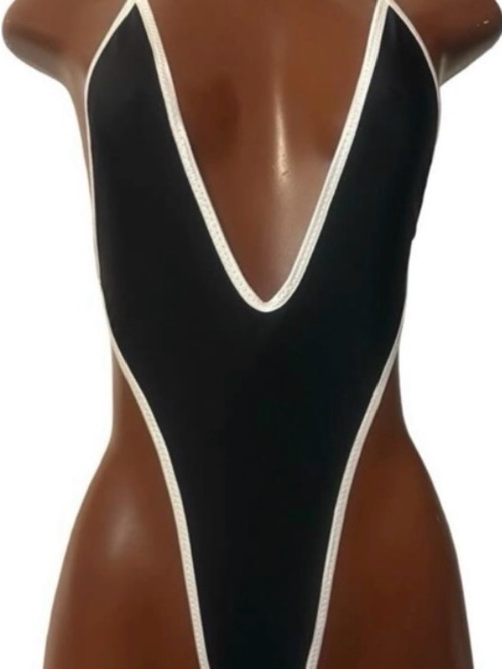 Black One-Piece Deep V exotic dancewear with White trim